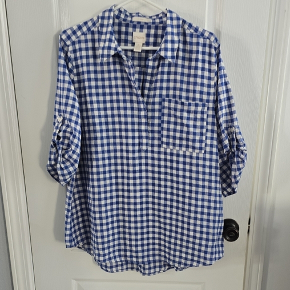 Chico's Tops - Chico's Blue and White Plaid Shirt